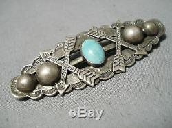 Marvelous Vintage Navajo Turquoise Sterling Silver Pin Native American Old