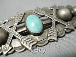 Marvelous Vintage Navajo Turquoise Sterling Silver Pin Native American Old