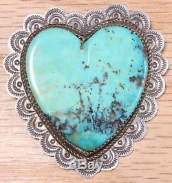 Mary Ellen Navajo Sterling Silver Turquoise Heart Pin Pendant 516-25