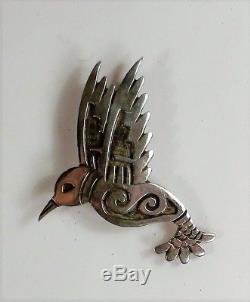 McBride Lomayestewa HOPI Sterling Silver Humming Bird Pin / Pendant -Overlay