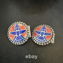 Mens Cuff Links Zuni Blue Lapis Spiny Oyster Kachina Sterling Silver Inlay 20285