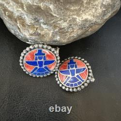 Mens Cuff Links Zuni Blue Lapis Spiny Oyster Kachina Sterling Silver Inlay 20285