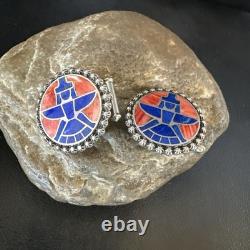 Mens Cuff Links Zuni Blue Lapis Spiny Oyster Kachina Sterling Silver Inlay 20285