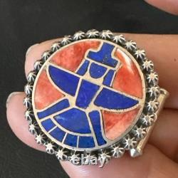 Mens Cuff Links Zuni Blue Lapis Spiny Oyster Kachina Sterling Silver Inlay 20285
