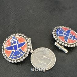 Mens Cuff Links Zuni Blue Lapis Spiny Oyster Kachina Sterling Silver Inlay 20285