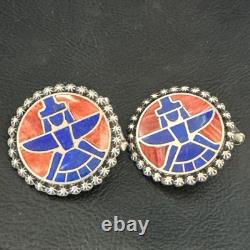 Mens Cuff Links Zuni Blue Lapis Spiny Oyster Kachina Sterling Silver Inlay 20285