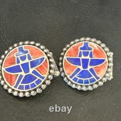 Mens Cuff Links Zuni Blue Lapis Spiny Oyster Kachina Sterling Silver Inlay 20285