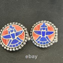 Mens Cuff Links Zuni Blue Lapis Spiny Oyster Kachina Sterling Silver Inlay 20285