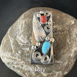 Mens Women Blue Turquoise Coral Navajo Stainless Stamped Silver Money Clip 19735