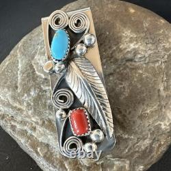Mens Women Blue Turquoise Coral Navajo Stainless Stamped Silver Money Clip 19735