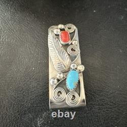 Mens Women Blue Turquoise Coral Navajo Stainless Stamped Silver Money Clip 19735