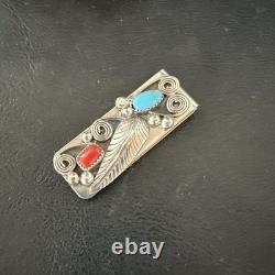 Mens Women Blue Turquoise Coral Navajo Stainless Stamped Silver Money Clip 19735