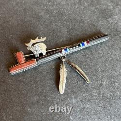 Michael Little Elk Lakota Statement Brooch Sterling Silver Turquoise Abstract L5