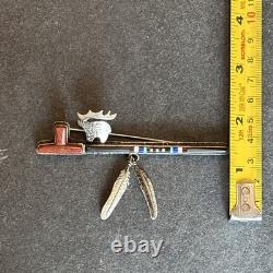 Michael Little Elk Lakota Statement Brooch Sterling Silver Turquoise Abstract L5