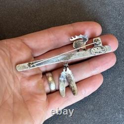 Michael Little Elk Lakota Statement Brooch Sterling Silver Turquoise Abstract L5
