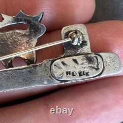 Michael Little Elk Lakota Statement Brooch Sterling Silver Turquoise Abstract L5