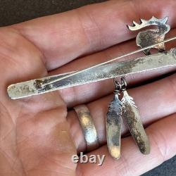 Michael Little Elk Lakota Statement Brooch Sterling Silver Turquoise Abstract L5