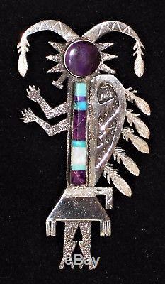 Michael Little Elk Sterling Silver Sugilite Turquoise Yei Kachina Pin Pendant