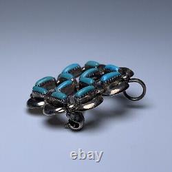 Mid Century Native Zuni Sterling Silver Petit Point Turquoise Brooch / Pin