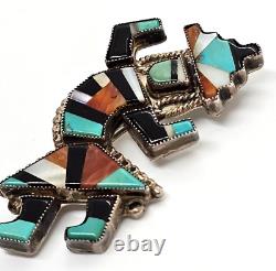 Mid Century Sterling Silver Zuni Multi-Stone Yei Kachina Brooch Excellent