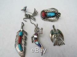 Mixed Lot 0f Sterling Silver & Multi-Gem stone Native American Pins & Pendants