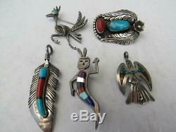 Mixed Lot 0f Sterling Silver & Multi-Gem stone Native American Pins & Pendants