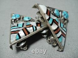 Most Intrciate Vintage Navajo Turquoise Inlay Sterling Silver Collar Protectors