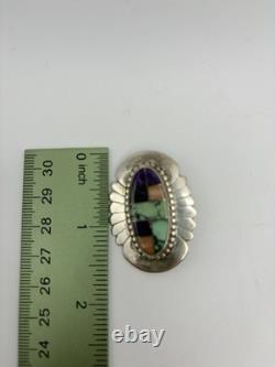 Multi-Stone Inlay Pin Brooch Navajo John Charley Sterling Silver Turquoise Coral