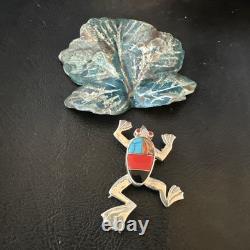 Multicolor Frog Turquoise Navajo Sterling Silver Inlay Pin Pendant 1.5 20231