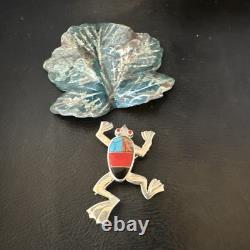 Multicolor Frog Turquoise Navajo Sterling Silver Inlay Pin Pendant 1.5 20231