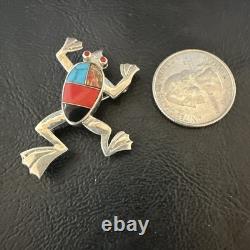 Multicolor Frog Turquoise Navajo Sterling Silver Inlay Pin Pendant 1.5 20231