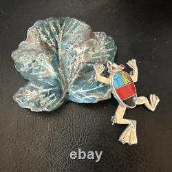 Multicolor Frog Turquoise Navajo Sterling Silver Inlay Pin Pendant 1.5 20231