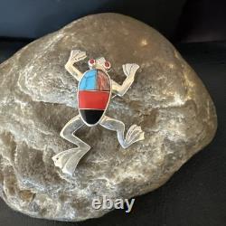 Multicolor Frog Turquoise Navajo Sterling Silver Inlay Pin Pendant 1.5 20231