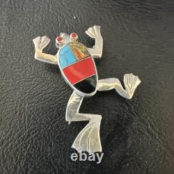Multicolor Frog Turquoise Navajo Sterling Silver Inlay Pin Pendant 1.5 20231