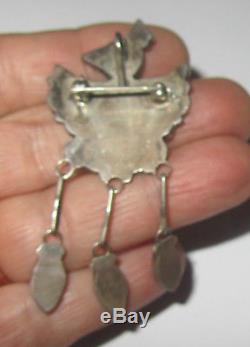 N AMERICA ZUNI STERLING PIN PENDANT With ONYX MOP TURQ CORAL 3 DANGLES K LATAGIA