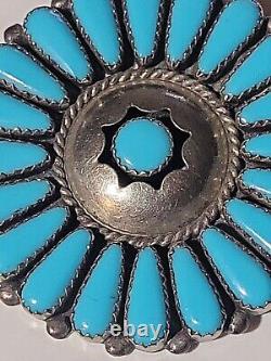 NATIVE AMERICAN Petit Point Shadow Box TURQUOISE BROOCH LARGE SILVER PIN