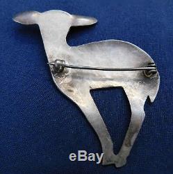 NATIVE AMERICAN STERLING 2 TURQUOISE Stamped Vintage FAWN PIN Estate