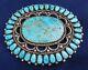 Native American Sterling Large Turquoise N Cabs Handmade Vintage Pin Estate