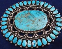 NATIVE AMERICAN STERLING Large TURQUOISE n Cabs HANDMADE Vintage PIN Estate