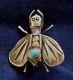 Native American Sterling Silver Stamped Turquoise Ladys Vintage Bug Pin Estate