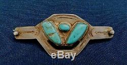 NATIVE AMERICAN STERLING Stamped Turquoise Cabs HANDMADE Vintage HAIR PIN