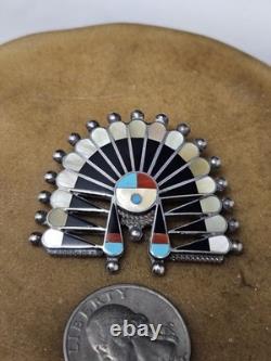 NATIVE AMERICAN VINTAGE ZUNI sterling sun face pin E. CELLICION