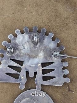 NATIVE AMERICAN VINTAGE ZUNI sterling sun face pin E. CELLICION