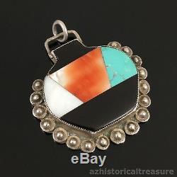 NATIVE AMERICAN ZUNI MOSAIC INLAY POT PENDANT by TEDDY WEAHKEE