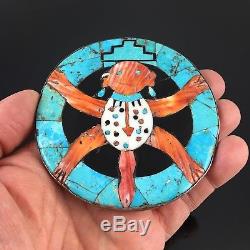 NATIVE AMERICAN ZUNI MOSAIC INLAY SACRED FROG PIN PENDANT by TEDDY WEAHKEE