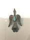 Native American Zuni Silver Stone Inlay Peyote Bird Pin Brooch Signed R L