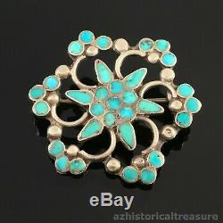 NATIVE AMERICAN ZUNI STERLING SILVER TURQUOISE INLAY PIN BROOCH by DISHTA