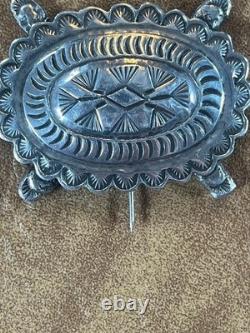 NAVAJO 925 Silver Vintage Shiny Patterned Turtle Motif Brooch Pin Signed NL