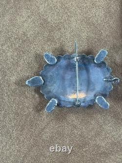 NAVAJO 925 Silver Vintage Shiny Patterned Turtle Motif Brooch Pin Signed NL