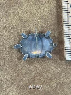 NAVAJO 925 Silver Vintage Shiny Patterned Turtle Motif Brooch Pin Signed NL